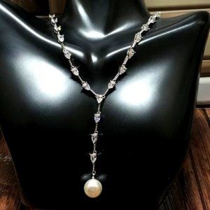 Silver-Tone & Faux Pearl Y Necklace